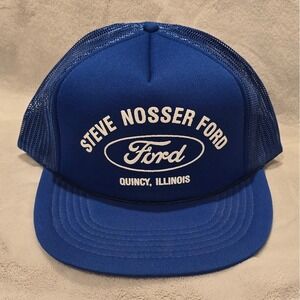 Vintage Steve Nosser Ford Trucker Hat Blue Mesh Snapback Quincy Illinois